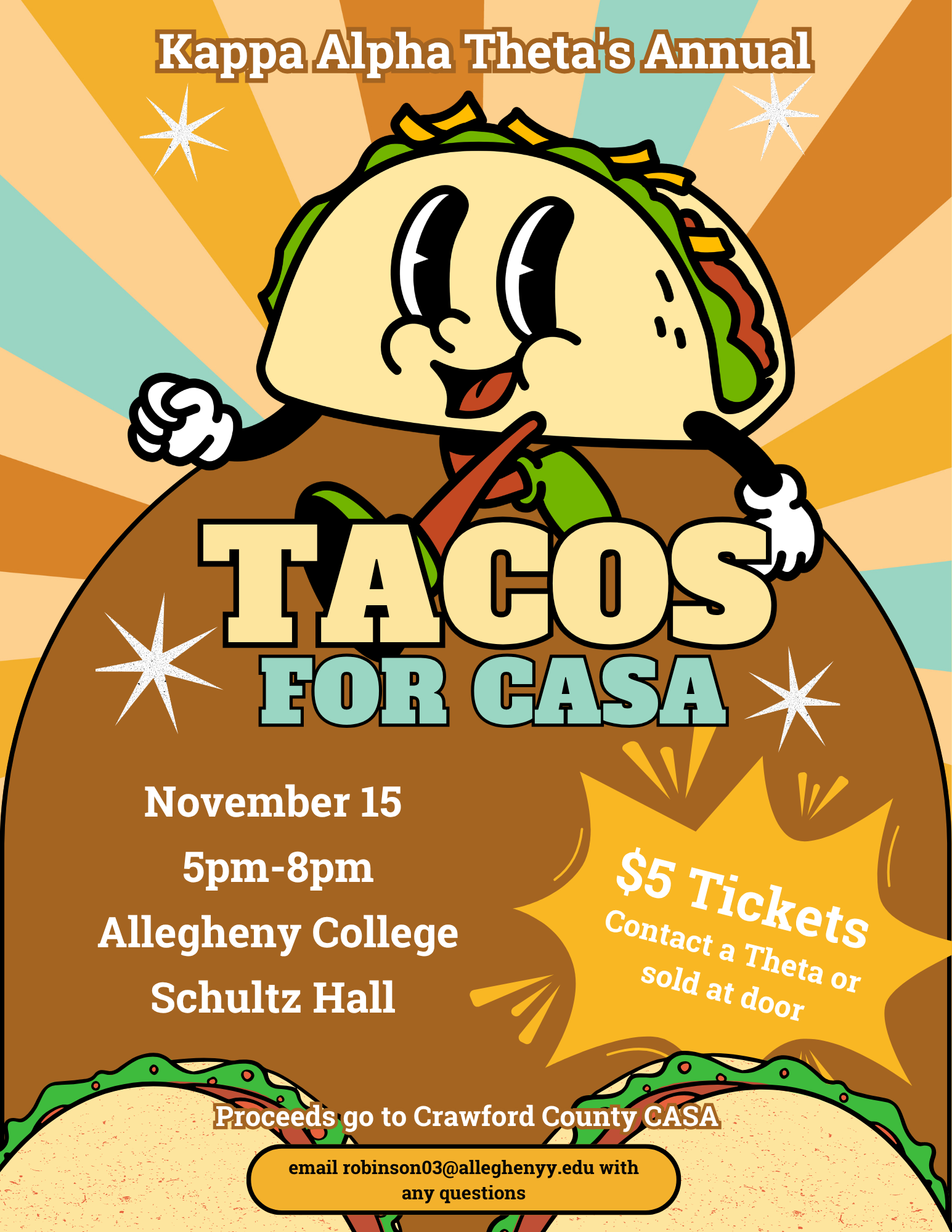 Join us at Allegheny College for Tacos on November 15th 4-6 PM. 